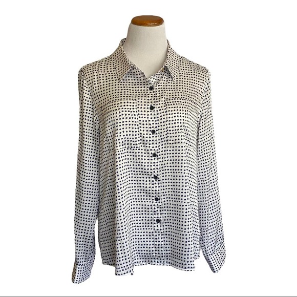 Donna Karan New York  Blouse Polka Dot Button Down Shirt - Picture 2 of 11